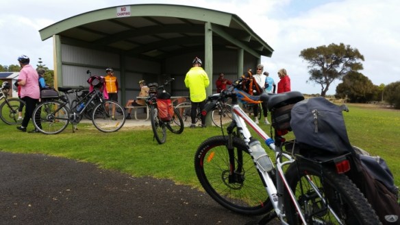The next day (Tuesday), we rode from Kingston SE to Cape Jaffa. Here we are having lunch in the Town Hall after riding into a head wind most of the way. Photo taken by Geoffrey.