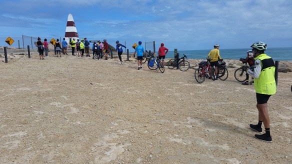We then rode up to the Robe Obelisk. The fence around the Obelisk is needed as there is the danger of falling off the cliffs. One day the Obelisk might fall off itself! Photo taken by Geoffrey.
